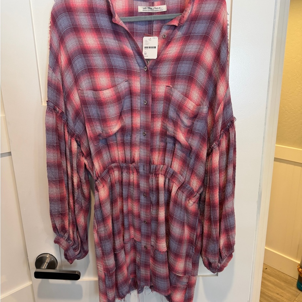 We The Free Pink and Gray Plaid Shirt